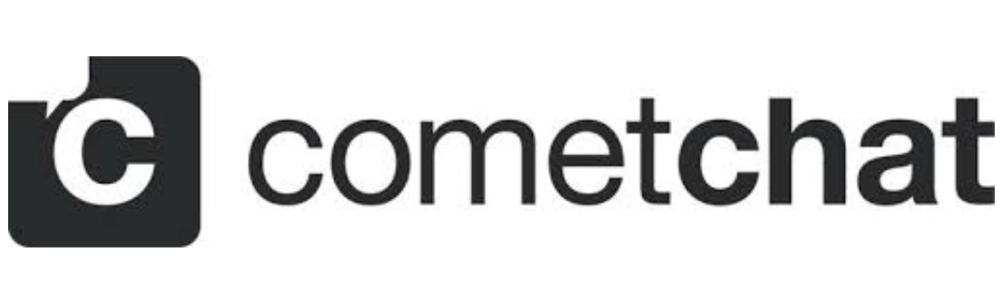 Logo CometChat menonjol dengan huruf "c" yang dikelilingi ikon obrolan, menciptakan kesan modern untuk platform komunikasi digital.