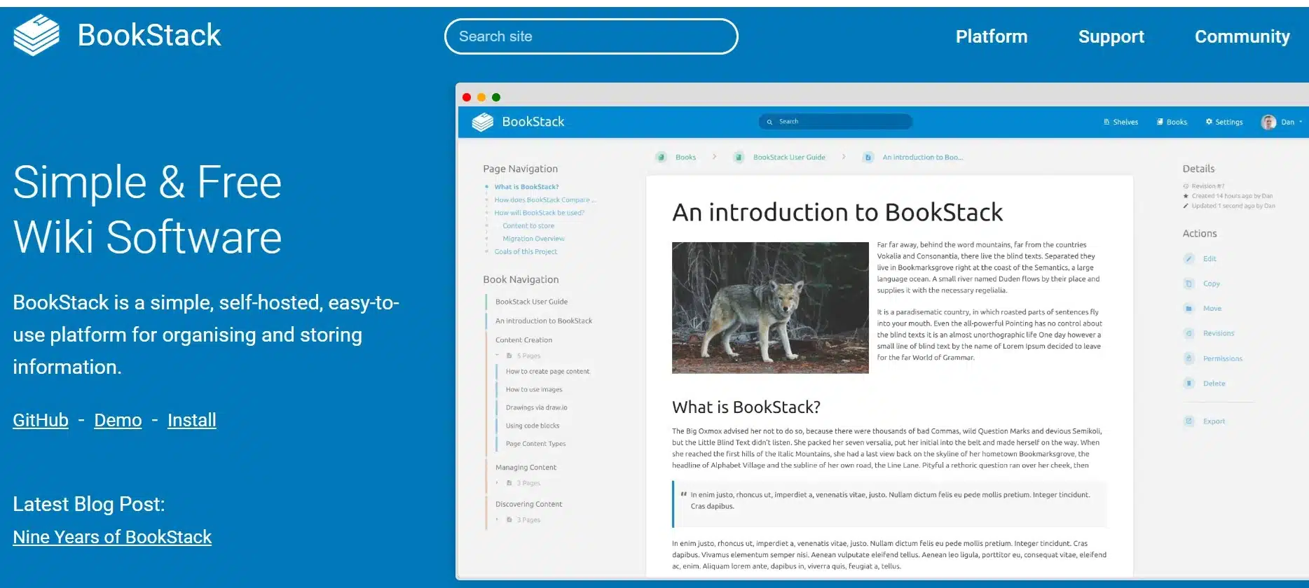Landing Page BookStack Software Knowledge Base Terbaik -BookStack