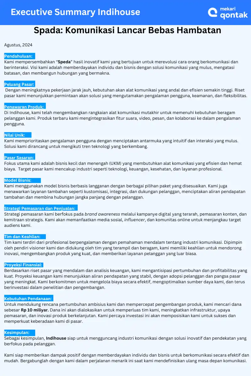 Contoh Executive Summary Bisnis Komunikasi Contoh Executive Summary Bisnis Komunikasi