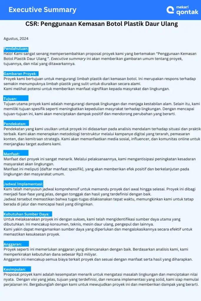 Contoh Executive Summary Proposal Proyek Contoh Executive Summary Proposal Proyek