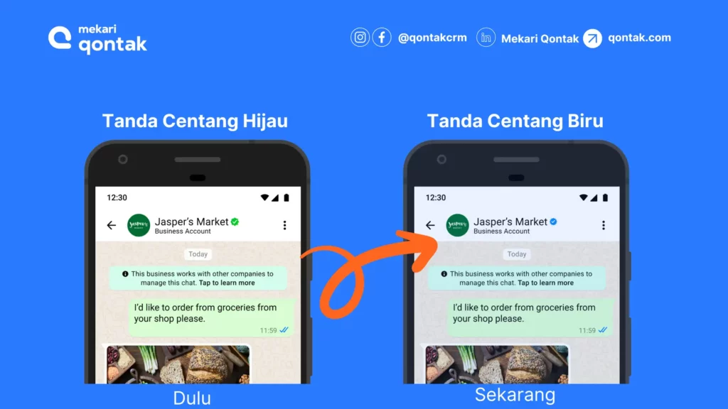 Perubahan Meta Verified centang hijau ke centang biru WhatsApp bisnis