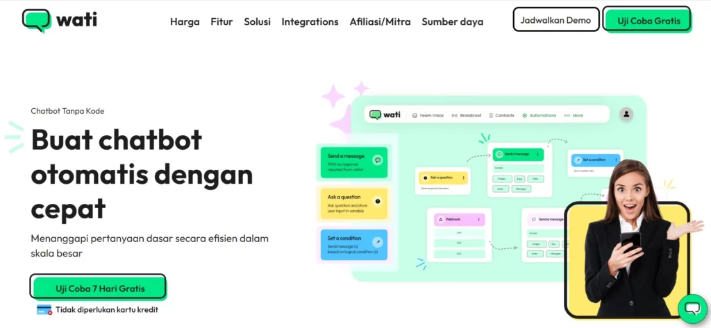 Tampilan Halaman homepage WhatsApp automation tools WATI Halaman homepage WhatsApp automation tools WATI