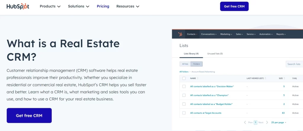 HubSpot CRM Software CRM terbaik untuk real estate -Hubspot