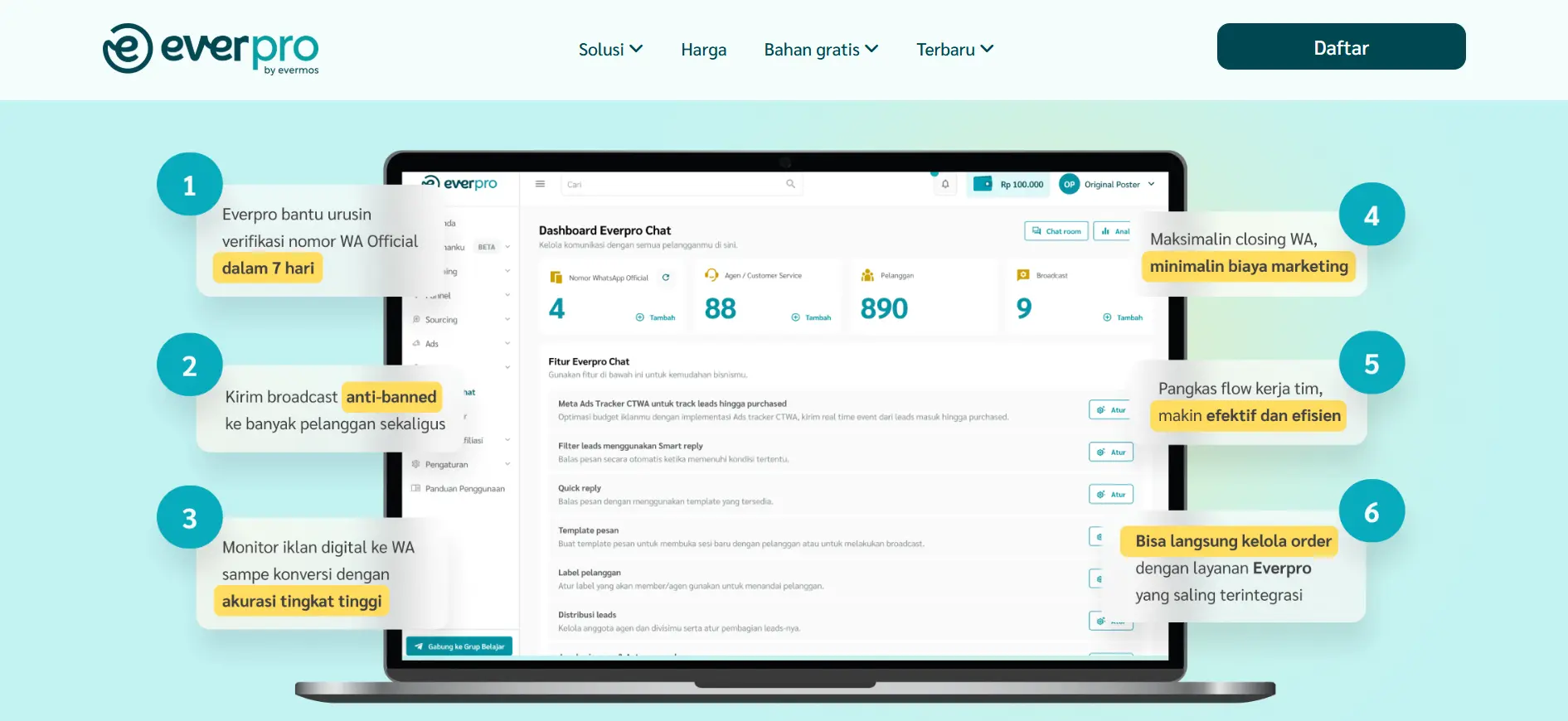 Dashboard of the Best Bulk WhatsApp Sender Software Everpro