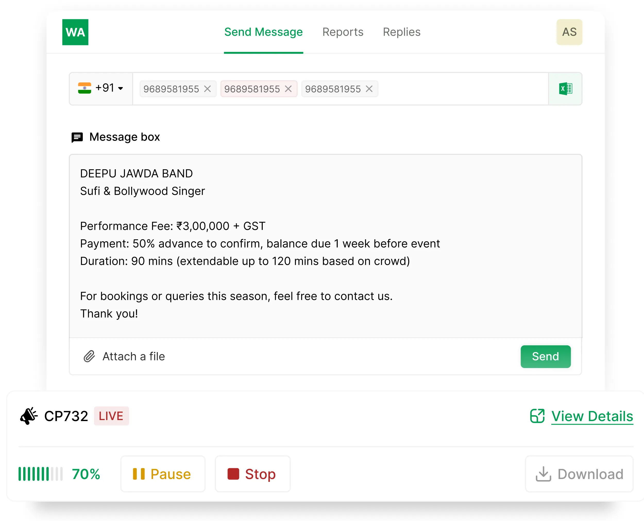 Dashboard of the Best Bulk WhatsApp Sender Software WA Sender