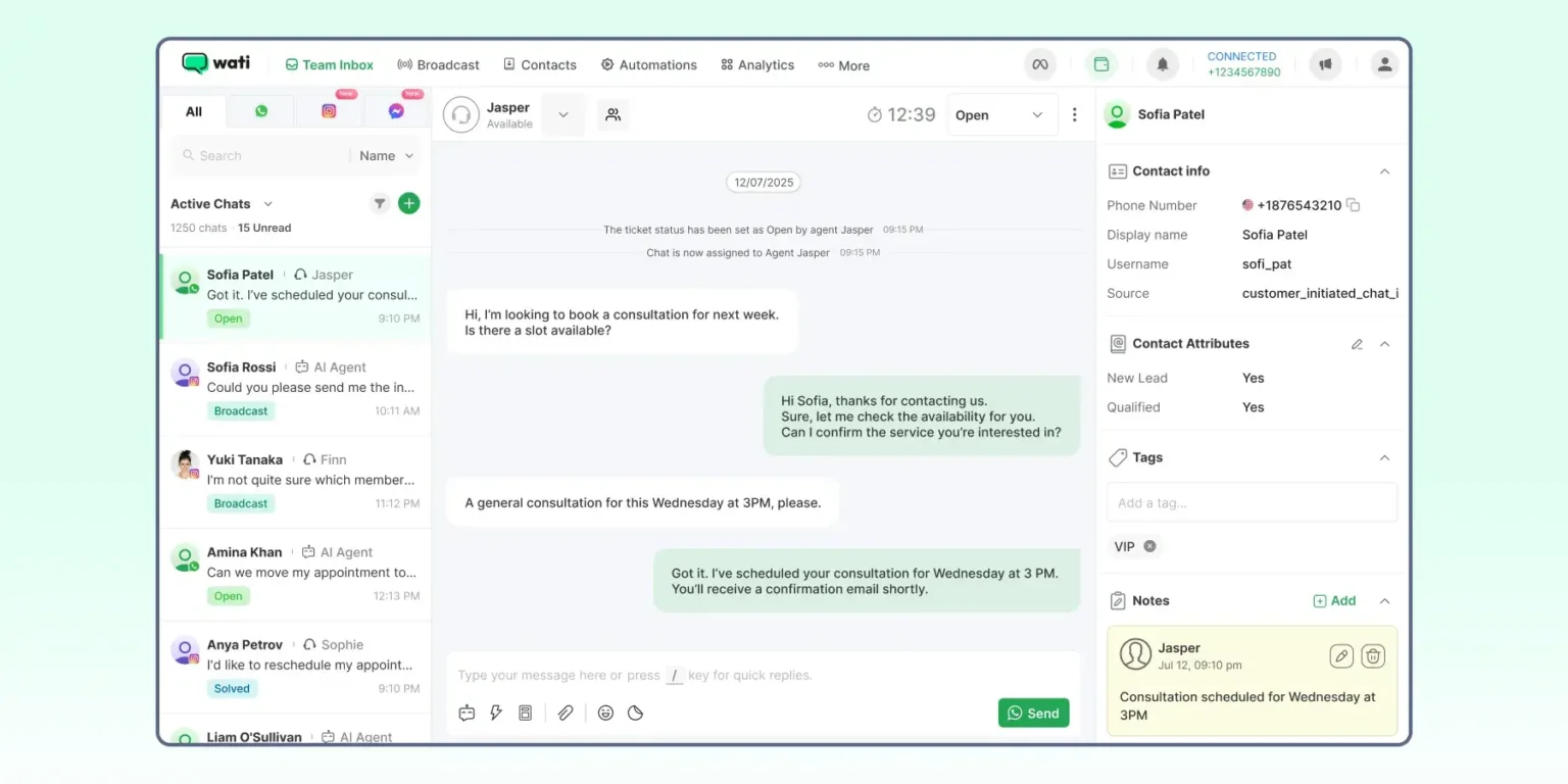 Wati.io WhatsApp Blast Vendor Inbox Dashboard