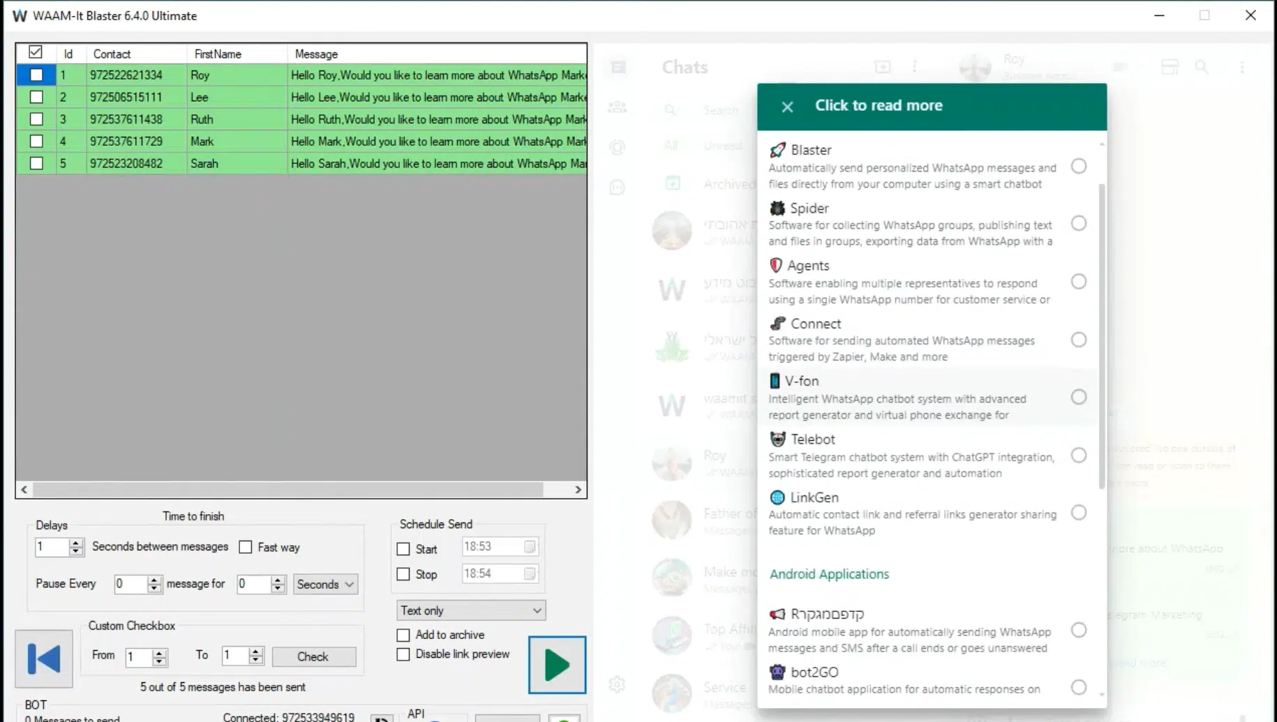 WAAM-it Blaster WhatsApp Blast Vendor Message Dashboard