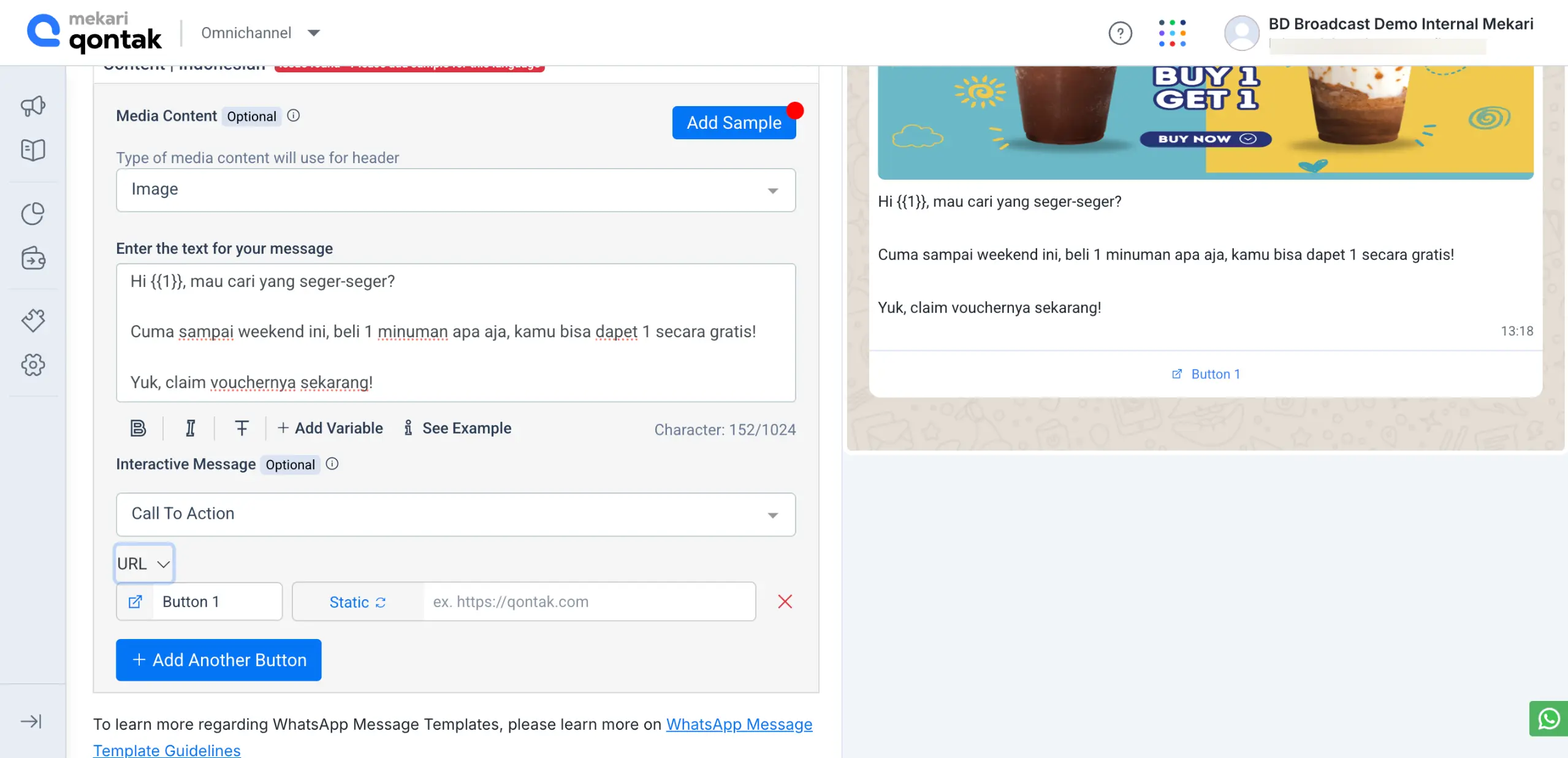 Mekari Qontak WhatsApp Blast Message Template Creator Dashboard
