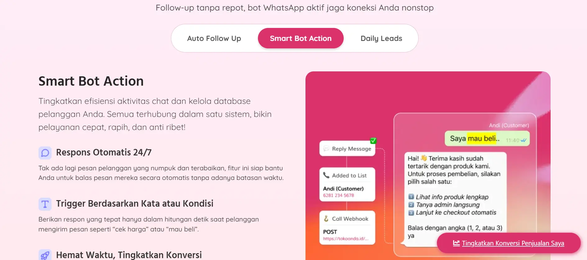 Smart Bot Action Feature of the Best Bulk WhatsApp Sender Software WatZap