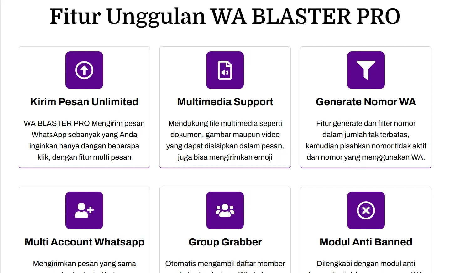 Features Page of the Best Bulk WhatsApp Sender Software WA Blast Pro