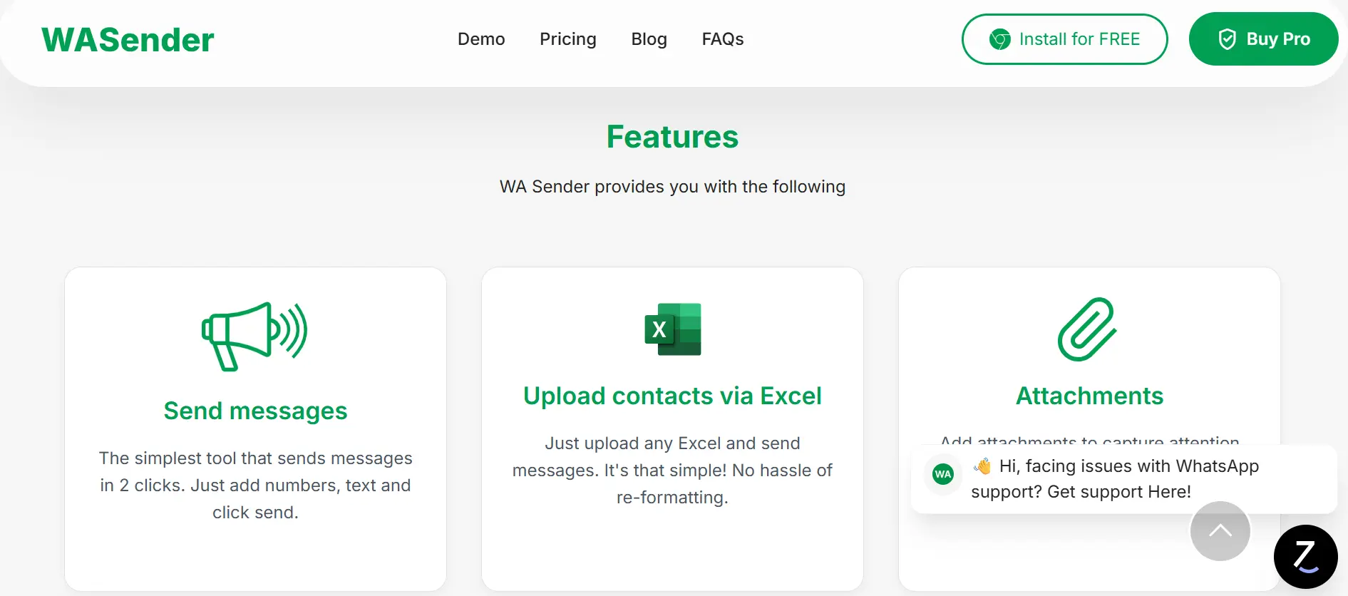 Features Page of the Best Bulk WhatsApp Sender Software WA Sender