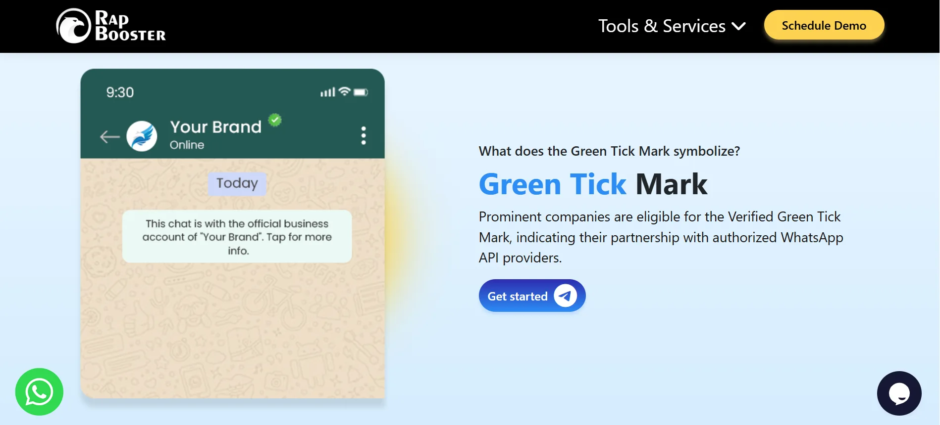 RapBooster WhatsApp Blast Vendor Green Tick Feature Page