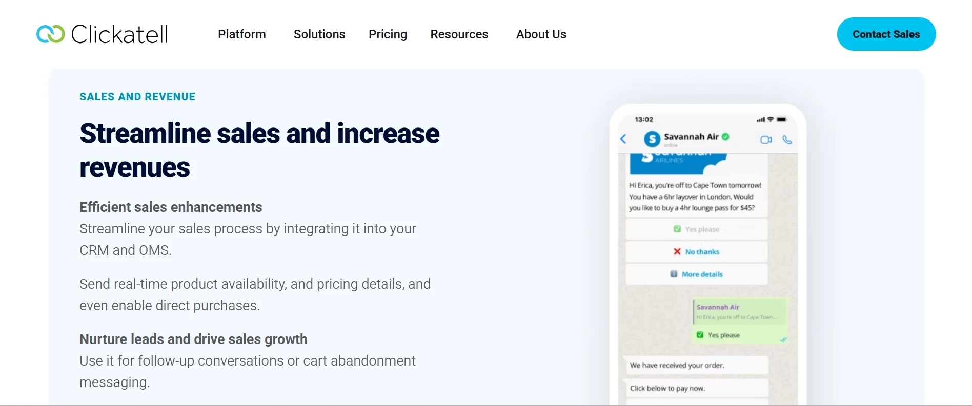 Clickatell WhatsApp Blast Vendor - Sales and Revenue Feature Page