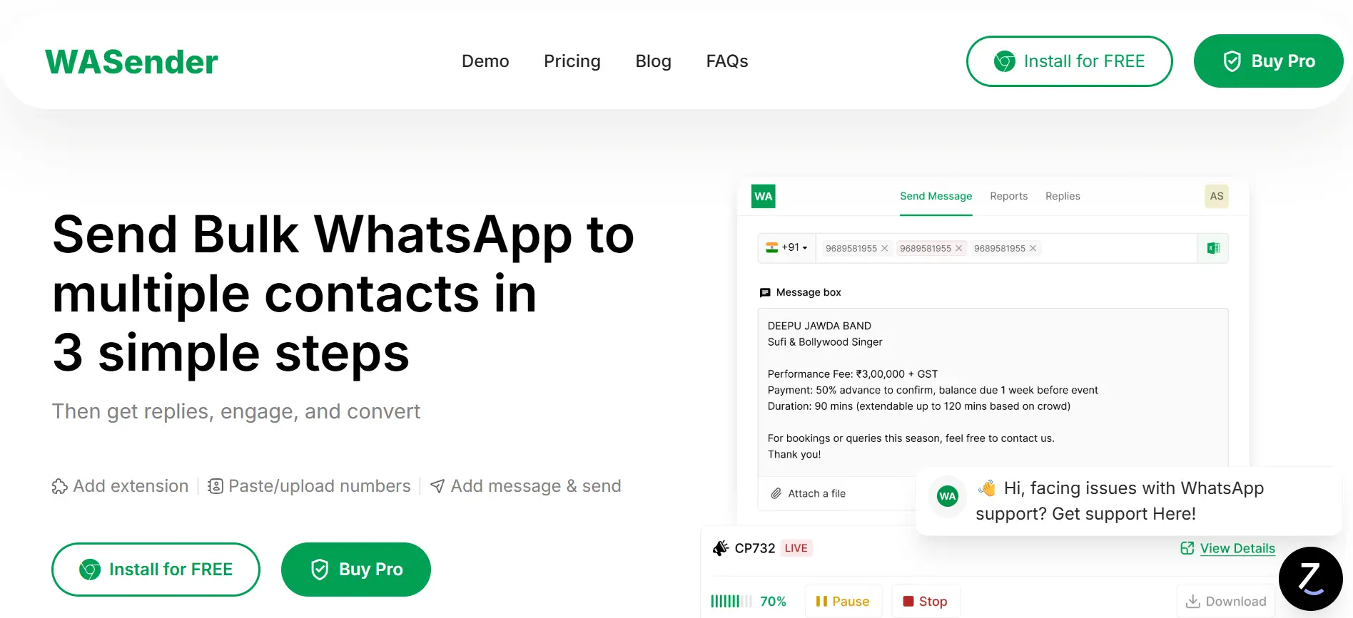 Homepage of the Best Bulk WhatsApp Sender Software WA Sender