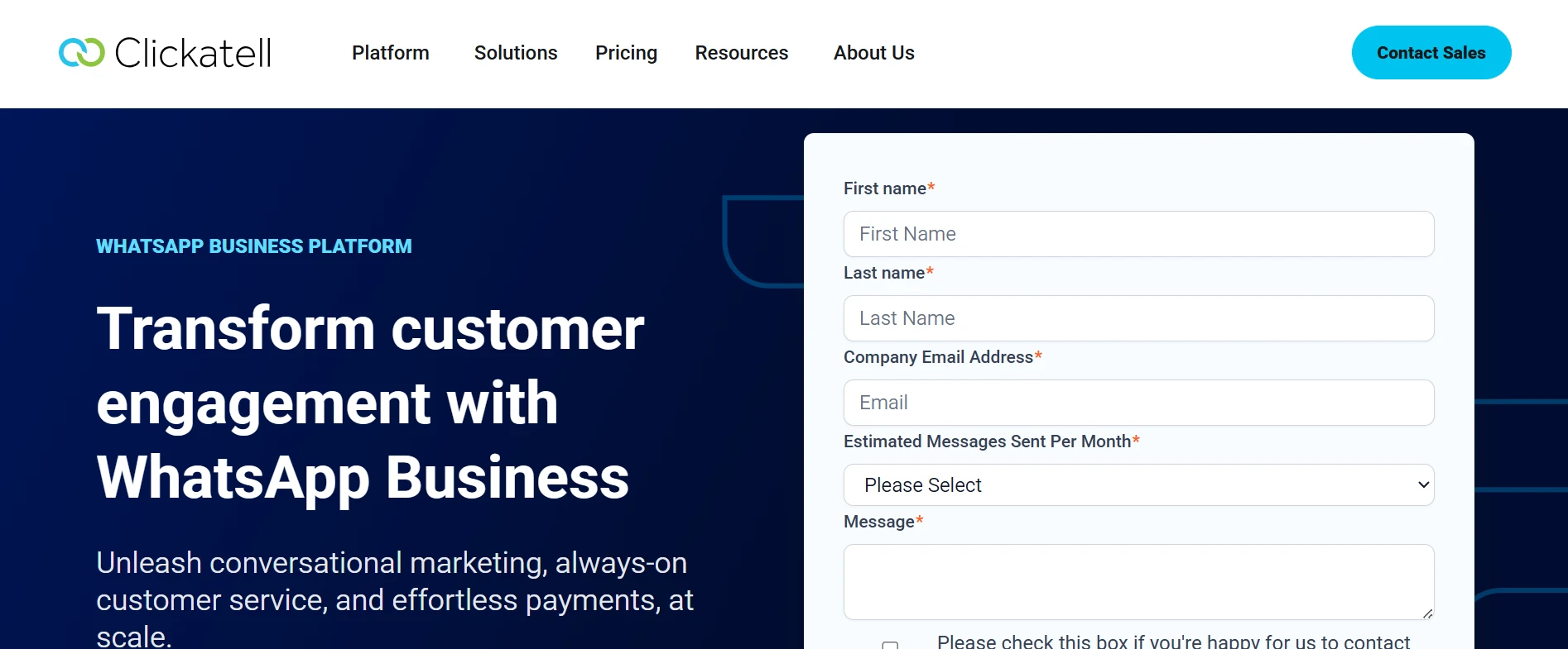 Clickatell WhatsApp Blast Vendor Homepage