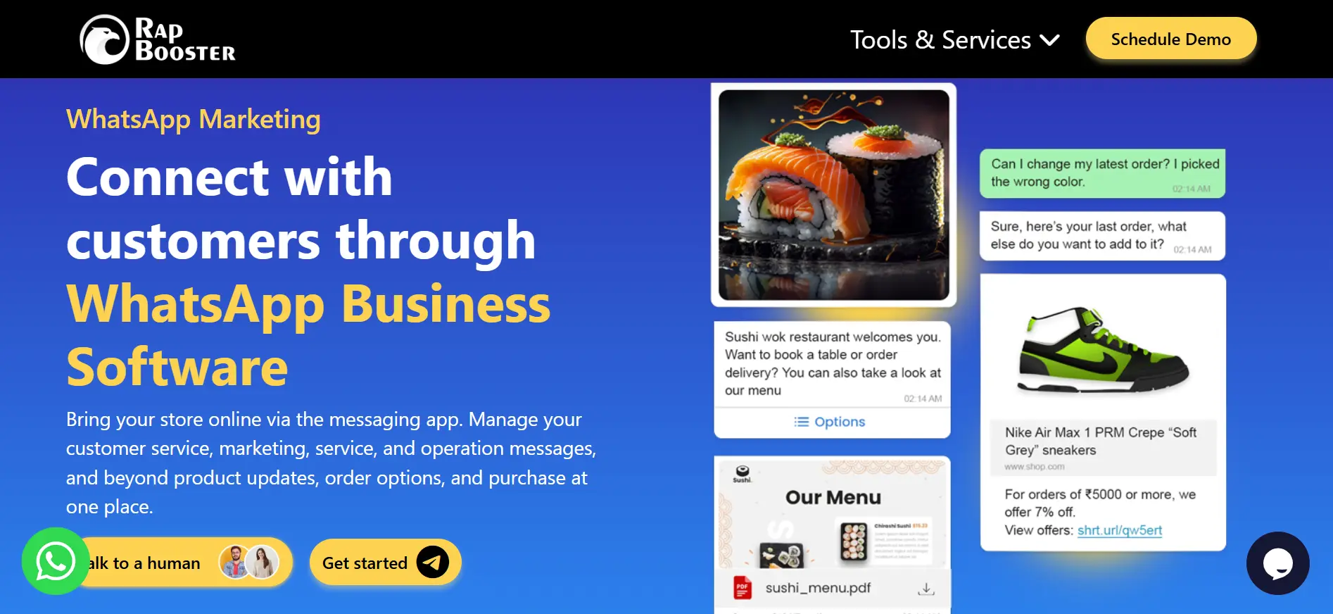 RapBooster WhatsApp Blast Vendor Landing Page