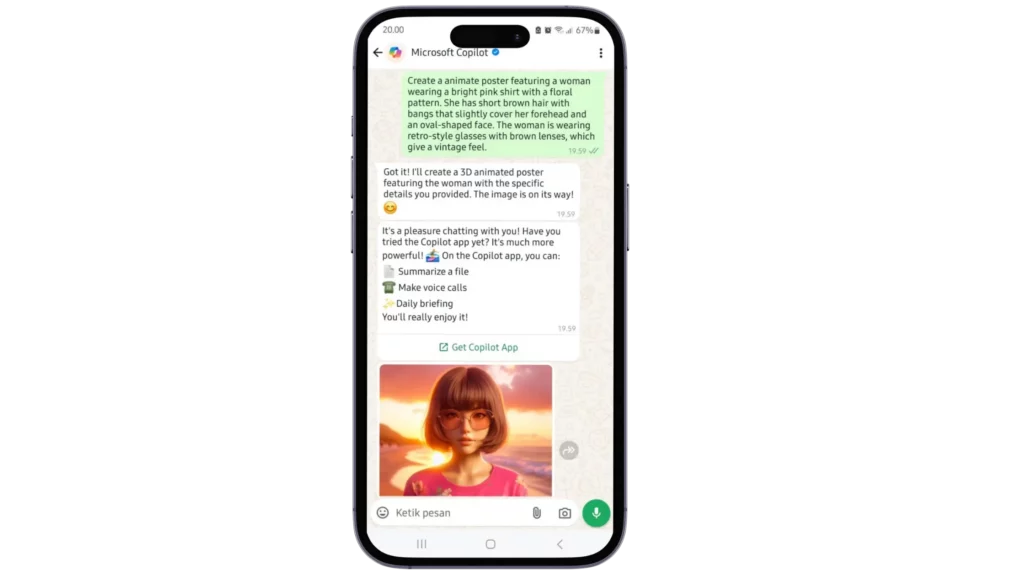 Step 4. Mulai Berinteraksi dengan Copilot Cara Menambahkan Copilot di WhatsApp_tulis promt untuk mulai percakapan