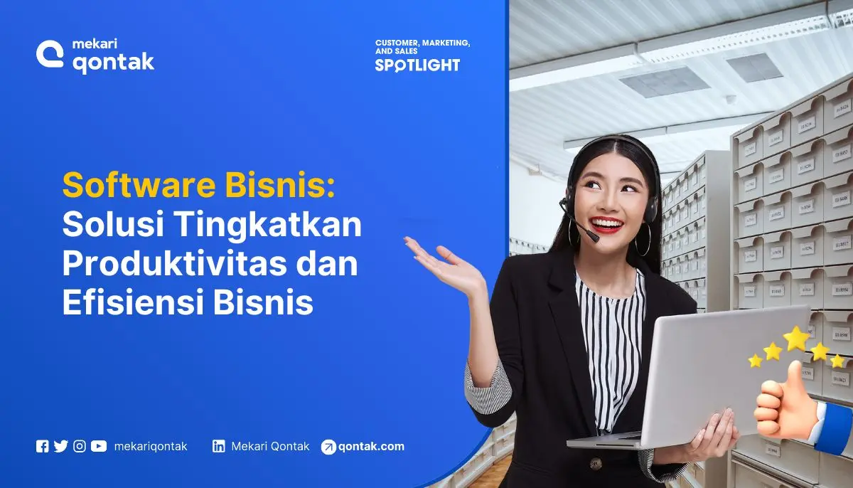 Sebuah perangkat lunak bisnis ditampilkan dengan seorang profesional yang sedang mempresentasikannya, menyoroti efisiensi dan produktivitas dalam konteks ruang kerja yang modern.