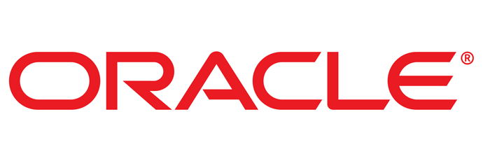 Logo Oracle berwarna merah tampil jelas, mewakili identitas perusahaan teknologi yang berfokus pada solusi perangkat lunak dan layanan cloud.