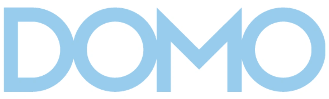 Teks berwarna biru terang "DOMO" terletak di tengah, menonjolkan kesan modern dan minimalis, cocok untuk branding atau identitas perusahaan.