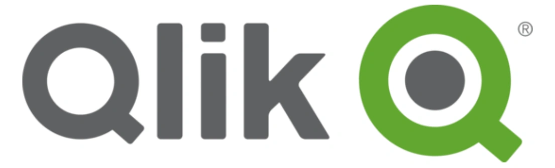 Logo Qlik menampilkan nama perusahaan dengan huruf tebal berwarna abu-abu dan simbol lingkaran hijau. Ikon ini melambangkan analisis data serta solusi bisnis di dunia digital.