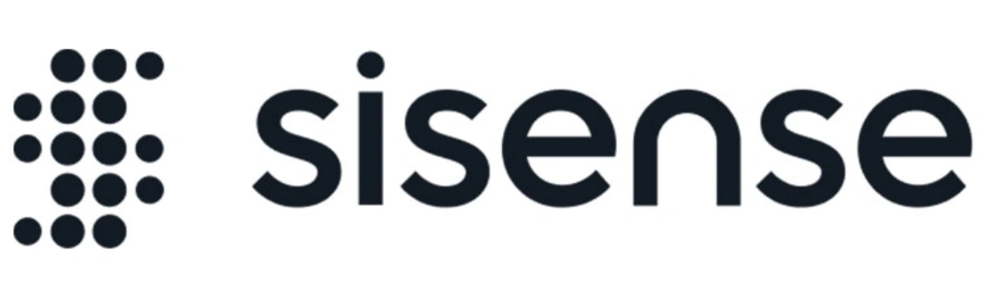Logo Sisense menampilkan titik-titik pola yang membentuk identitas visual. Digunakan untuk merepresentasikan solusi analitik data dalam konteks teknologi.