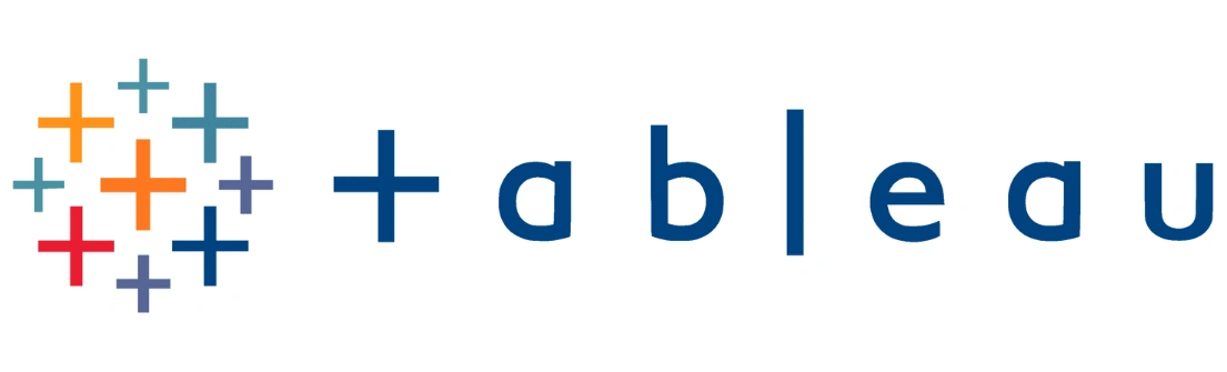 Logo Tableau menampilkan simbol silang berwarna-warni yang terlihat dinamis, menyimbolkan analisis data yang interaktif dalam konteks teknologi informasi.