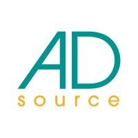 Logo AD Source menampilkan huruf "A" dan "D" yang terhubung, dengan warna teal dan huruf "source" berwarna kuning. Mencerminkan identitas merek dalam desain grafis.