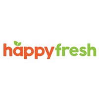 Logo yang menampilkan teks "happyfresh" dengan huruf oranye dan hijau, menciptakan kesan ceria dan segar, sering digunakan dalam konteks belanja kebutuhan sehari-hari secara online.