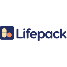 Lifepack, sebuah logo yang menampilkan dua pil berwarna, berfungsi sebagai identitas visual untuk layanan kesehatan atau manajemen obat, memberi kesan modern dan terpercaya.