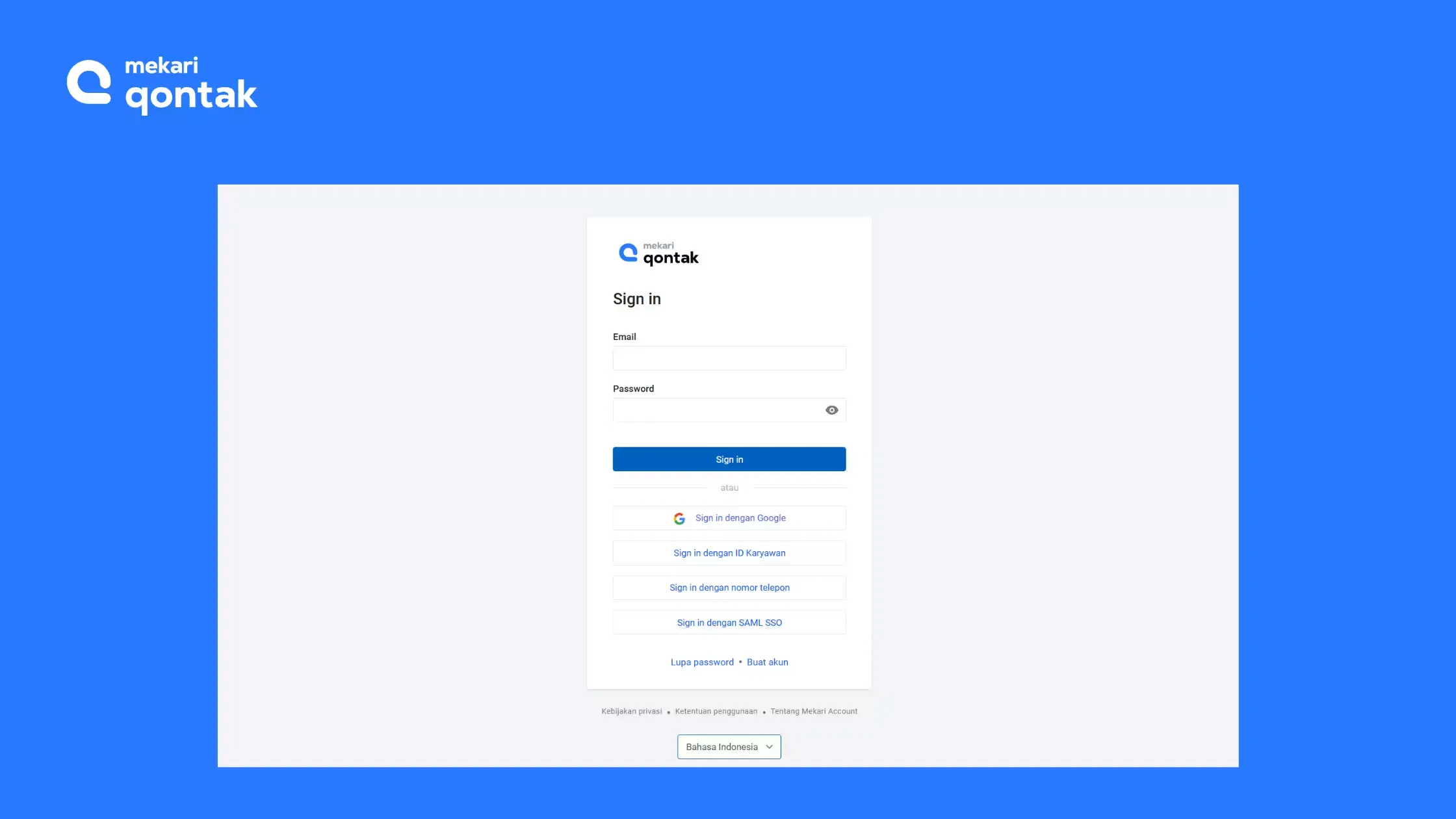 Mekari Qontak Login Page Interface Mekari Qontak Login Page
