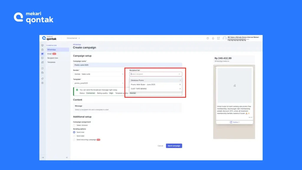 Recipient List Dropdown Menu View Recipient List Dropdown Menu