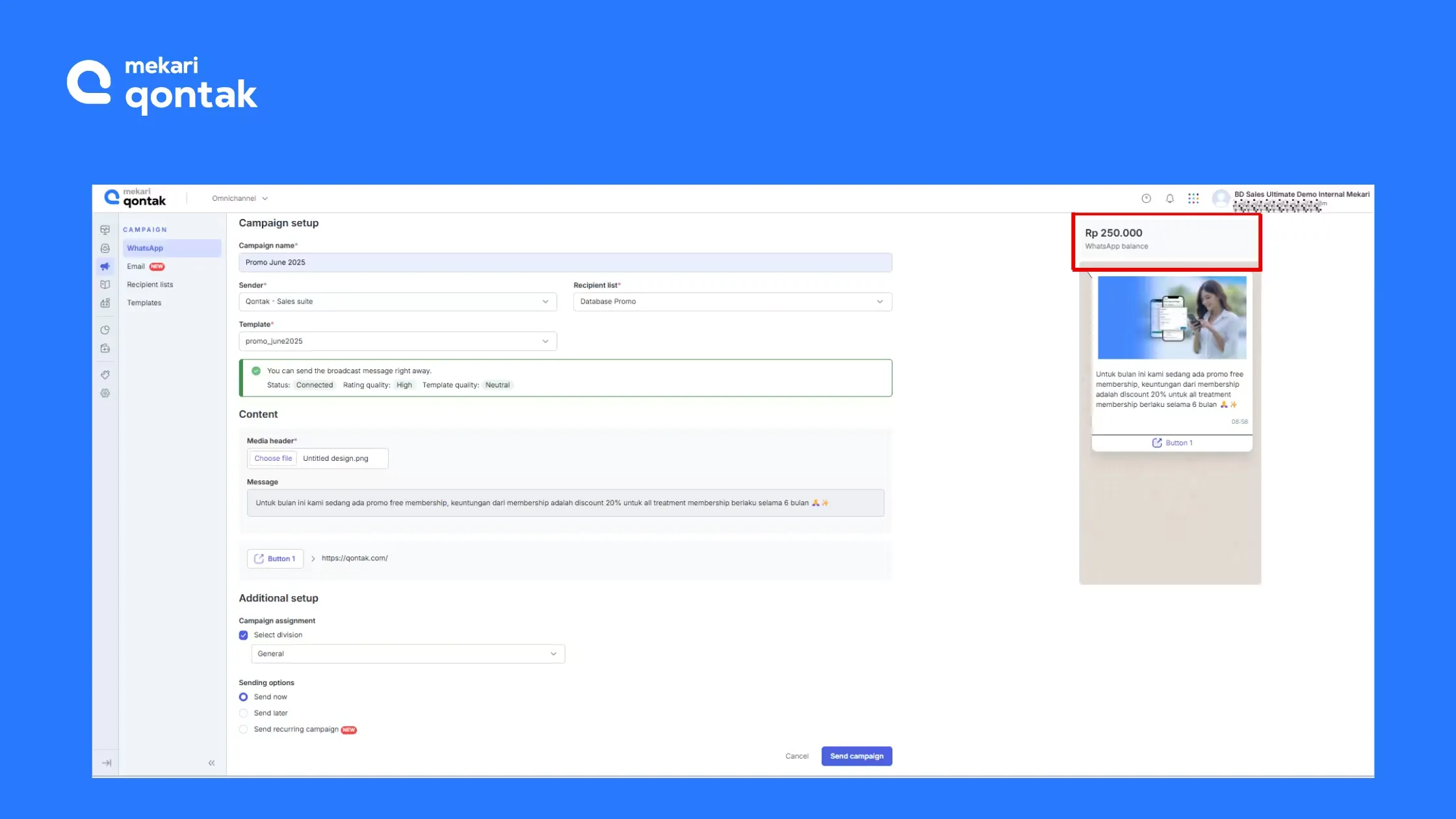 WhatsApp Broadcast Balance Page View WhatsApp Broadcast Balance Page