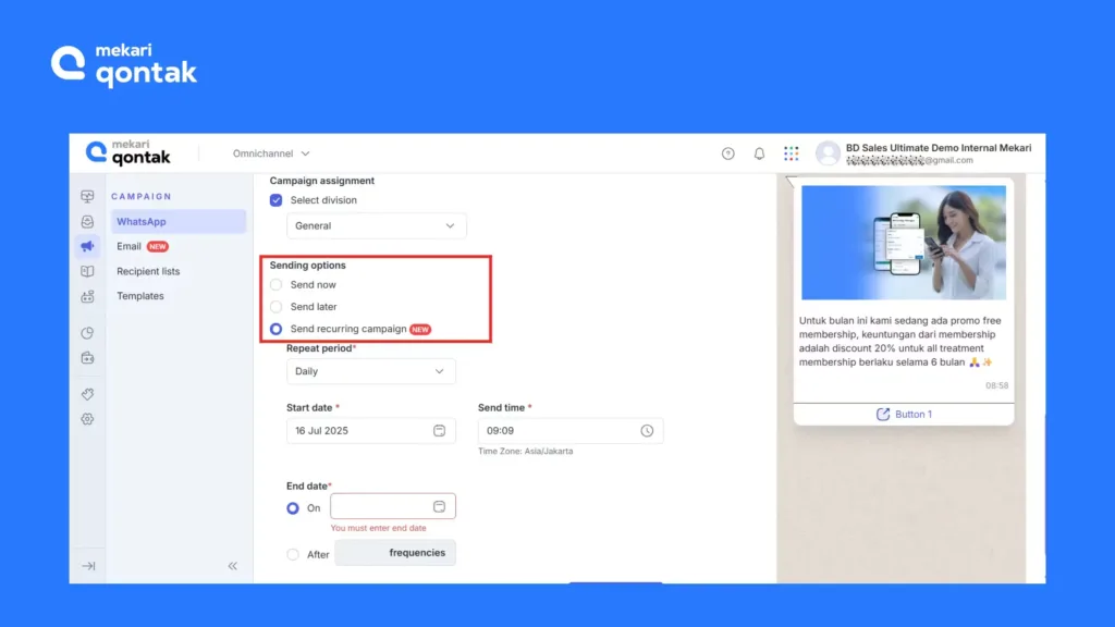 Broadcast Settings Page for "Send Later" and "Send Recurring Campaign" Methods Broadcast Settings for "Send Later" and "Send Recurring Campaign" Methods