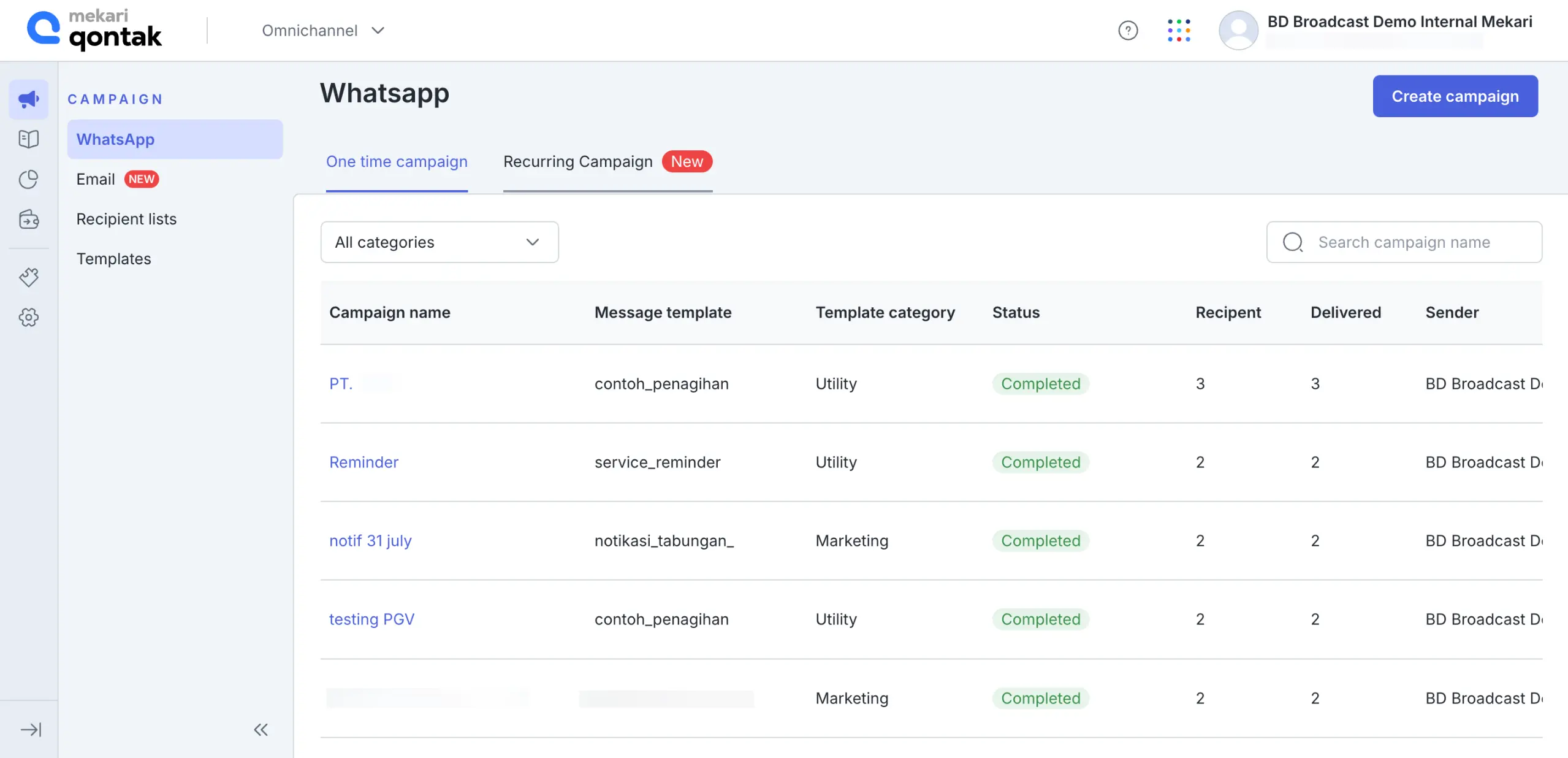 Mekari Qontak WhatsApp Blast Message Software Details Dashboard