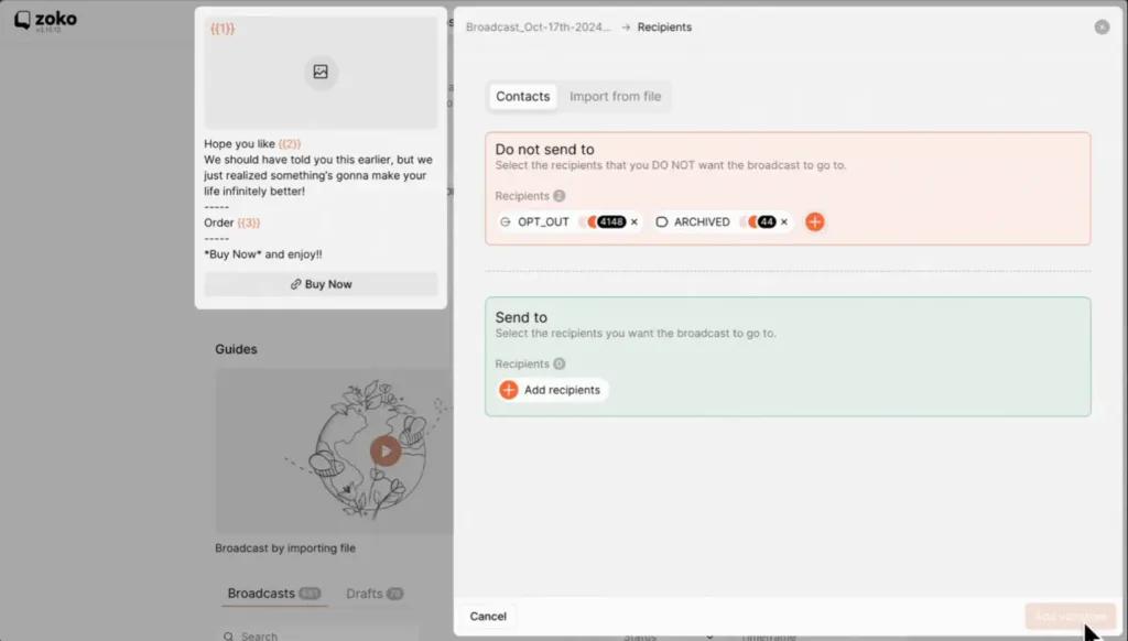 Zoko WhatsApp Blast Software - Send Broadcast Dashboard