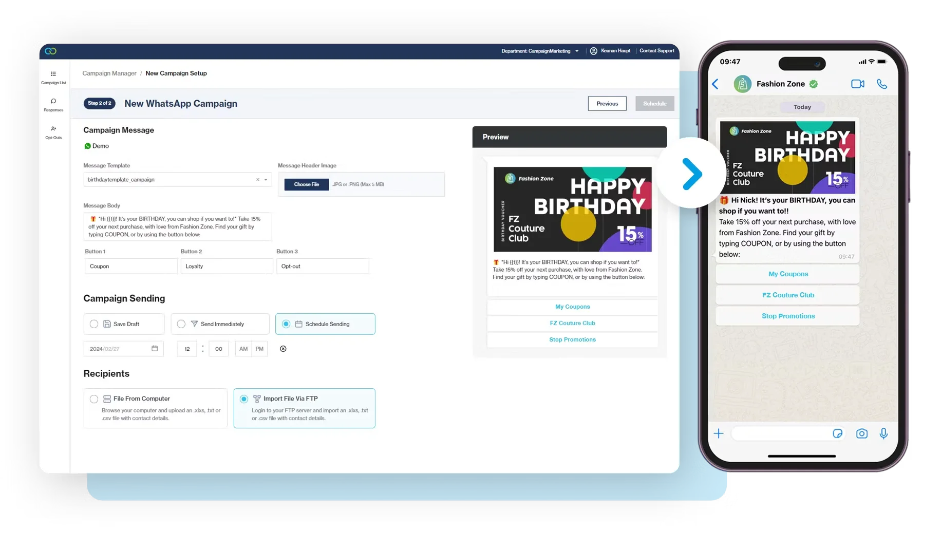 Clickatell WhatsApp Blast Software Message Template Dashboard
