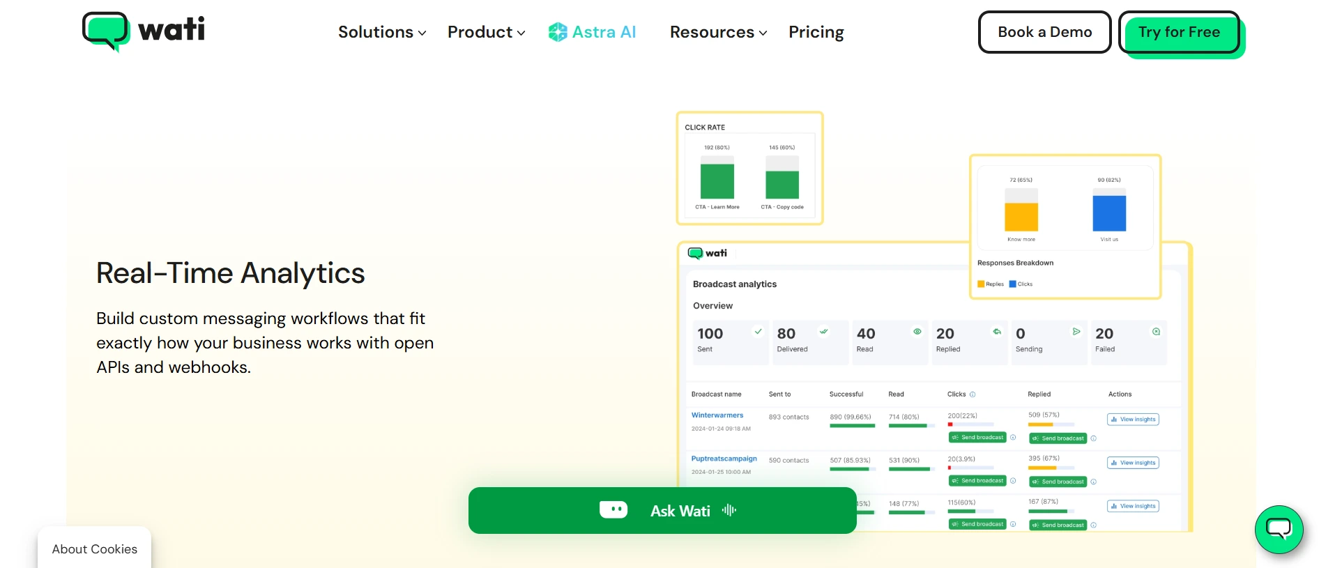 Wati.io WhatsApp Blast Software Analytics Report Page