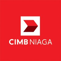 Logo dengan latar merah menampilkan panah berwarna putih yang mengarah ke kanan, melambangkan kemajuan dan inovasi CIMB Niaga dalam dunia perbankan.