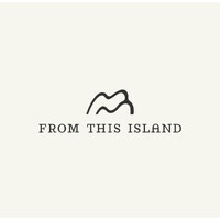 Sebuah logo dengan desain sederhana menggambarkan garis-garis bergelombang yang mewakili bentuk pulau, disertai teks "FROM THIS ISLAND" di bawahnya, menciptakan nuansa bersahaja.