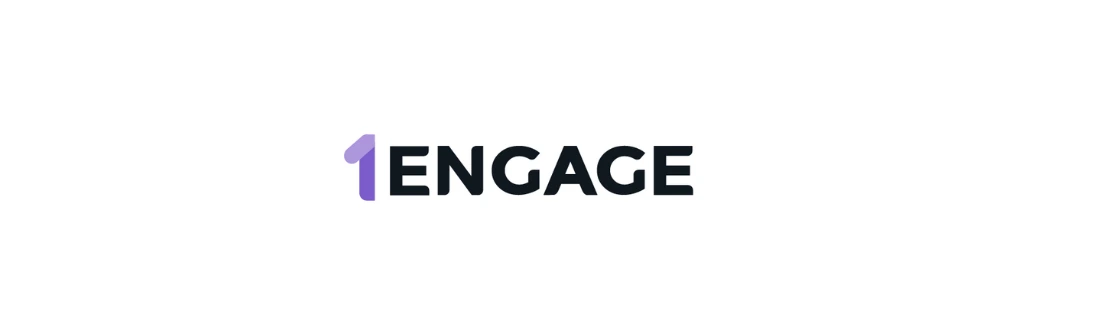 Teks "1ENGAGE" menonjol dengan angka '1' berwarna ungu, menunjukkan fokus pada keterlibatan dalam konteks interaksi atau komunitas.