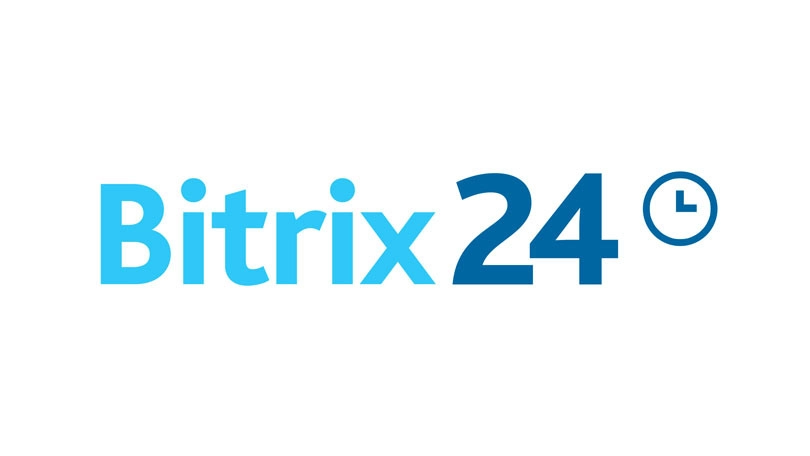Bitrix24 menampilkan nama platform dengan warna biru yang mencolok, menunjukkan alat kolaborasi dan manajemen untuk bisnis dengan fokus pada efisiensi.