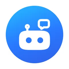 Ikon berbentuk robot dengan dua mata dan antena, menunjukkan percakapan melalui balon teks, menciptakan kesan interaksi teknologi.