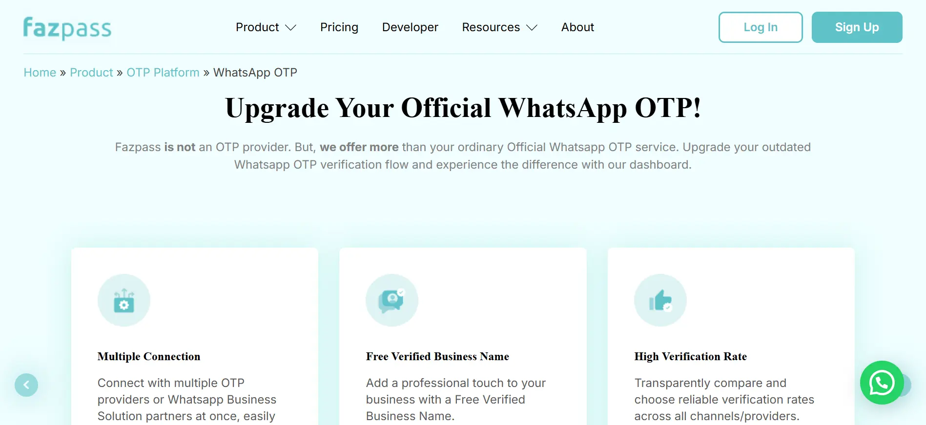 Tampilan Halaman Fitur WhatsApp OTP Service Terbaik Fazpass Halaman Fitur WhatsApp OTP Service Terbaik Fazpass