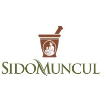 Logo Sido Muncul menampilkan alat penghancur herbal, melambangkan tradisi pengobatan alami Indonesia, dengan nama perusahaan tertera di bawahnya.