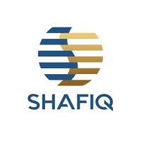 Logo berwarna biru dan emas menunjukkan nama "SHAFIQ" yang terletak di bagian bawah. Desain bergaris horizontal menciptakan kesan profesional dan modern.