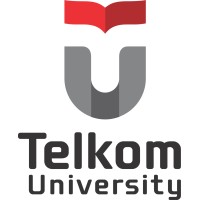 Logo Telkom University menampilkan huruf "U" yang disusun dengan simbol buku terbuka di atasnya. Desain modern ini mencerminkan pendidikan dan inovasi di lingkungan akademis.