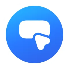 Ikon berbentuk lingkaran berwarna biru dengan simbol obrolan dan tombol, mewakili platform komunikasi digital yang digunakan untuk interaksi.