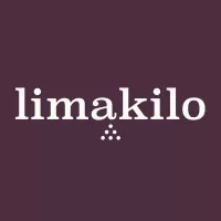 Logo "limakilo" menonjol dengan huruf yang elegan pada latar belakang ungu, menciptakan kesan profesional dan modern dalam konteks branding.