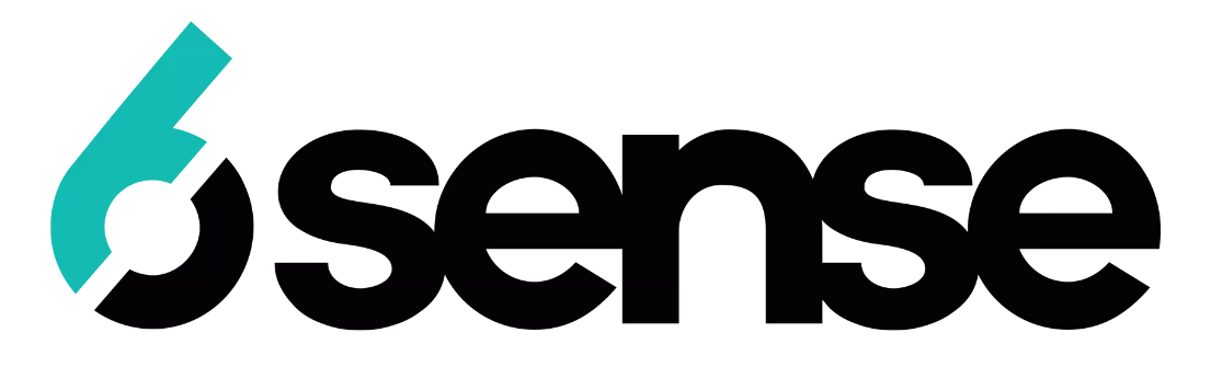 Logo dengan bentuk dinamis dan warna turquoise yang mencolok. Menonjolkan nama "Sense" dalam huruf tegas, mewakili inovasi teknologi.
